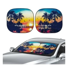 Auto Drive Car Windshield Twist Sun Shade Tropical Design Universal Fit 2-pc Set