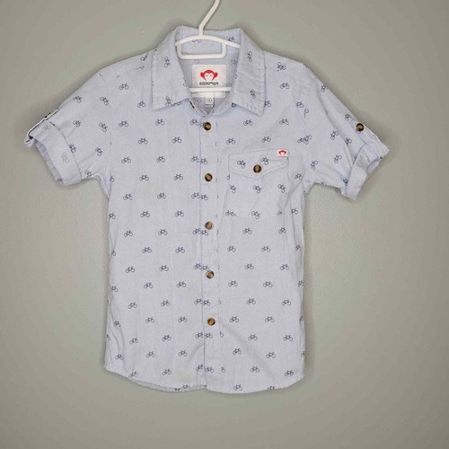 Appaman boy's shirt size 6 100% cotton button up blue white stripe bicycle print - 第 2/11 張圖片