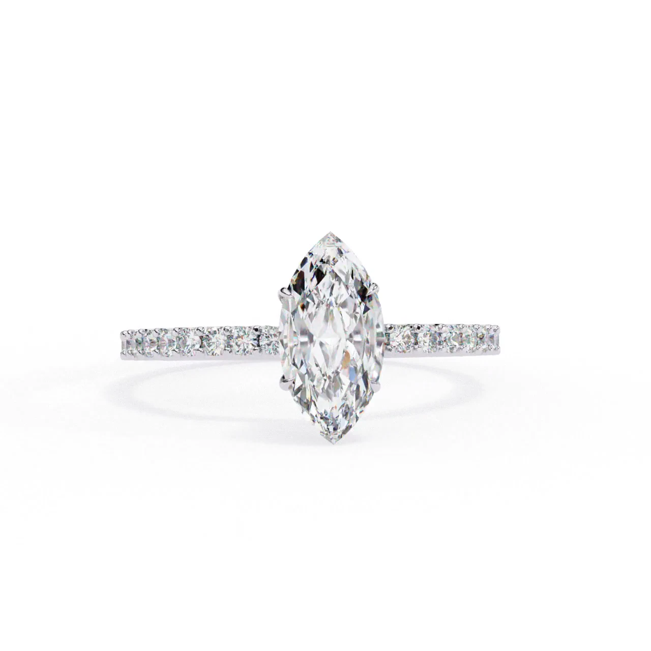 1.11Ct Lab Grown CVD Marquise Cut IGI Certified Diamond Ring 14k White Gold image-2