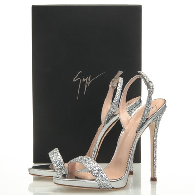 silver glitter slingback heels