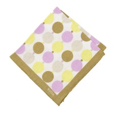 NWT RODA Fuchsia Olive-Pink-Yellow Circle Print Linen Pocket Square