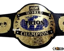 World Trios Wrestling Championship Title Belt 4mm Zinc Leather Strap Adult Size