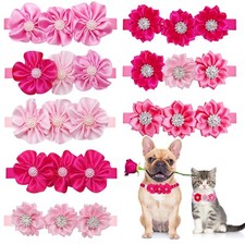 50Pcs Valentine's Day Flower Style Dog Bowtie Collar Pink Love Girl Pet Supplies