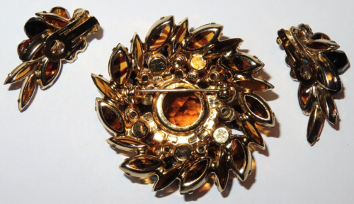 Juliana Brown Topaz Tiger Stripe Navette Brooch/Earrings Book Piece Set - Picture 8 of 10