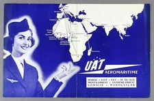 UAT AEROMARITIME FLEET LEAFLET NORATLAS HERON DOUGLAS DC-4 DC-6 HERON ROUTE MAP