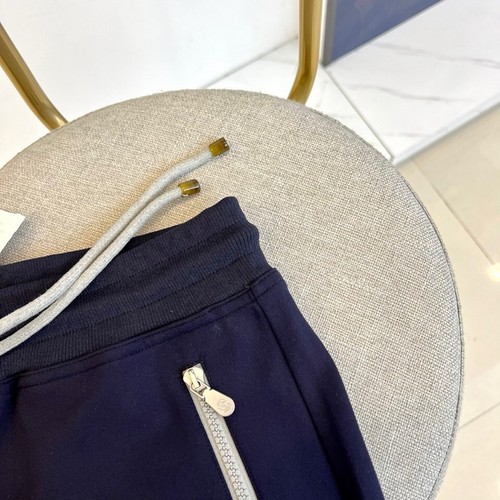 Brunello Cucinelli Herren Baumwolle Sport Freizeit Shorts Tasche Reißverschluss Marine Hose - Bild 4 von 7
