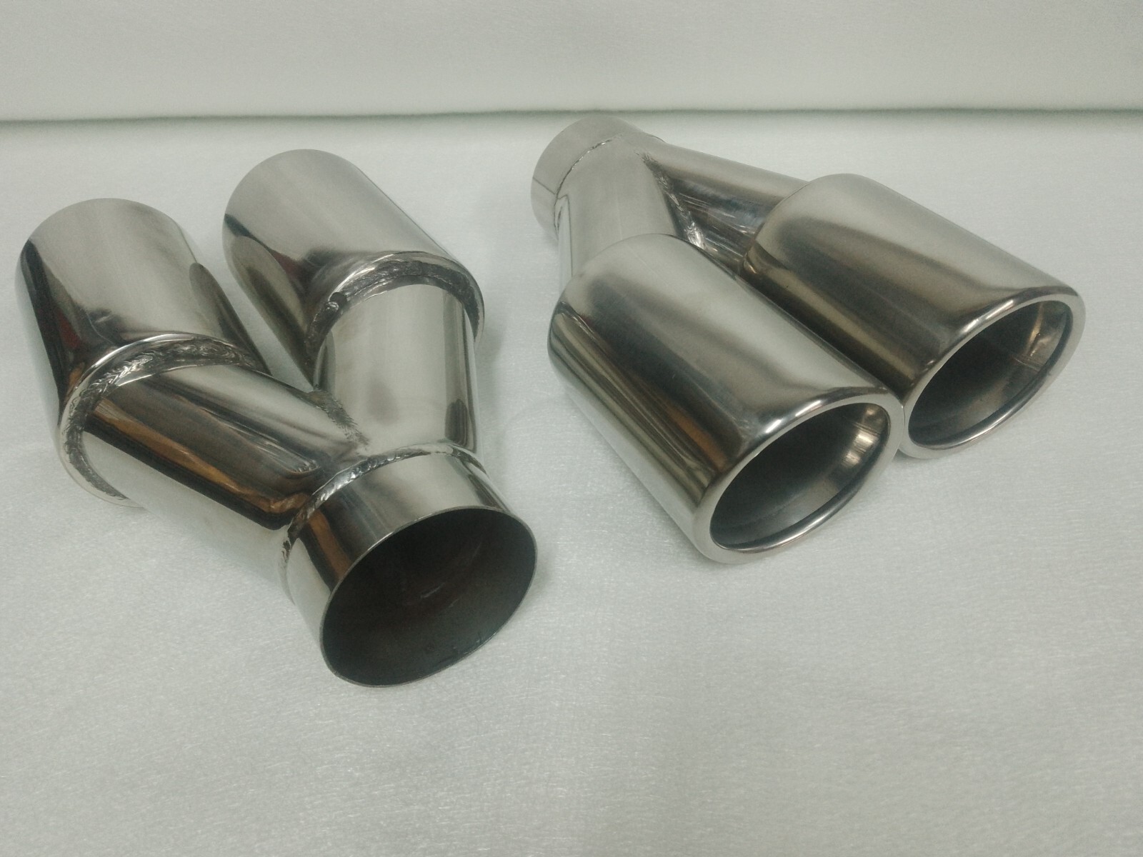 Quad Exhaust 3" Rolled Tail pipe Twin Tailpipes Tips Stainless