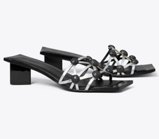 Tory Burch 670 NIB CRYSTAL BOBBLE HEELED MULE SANDAL Silver Perfect Black 10