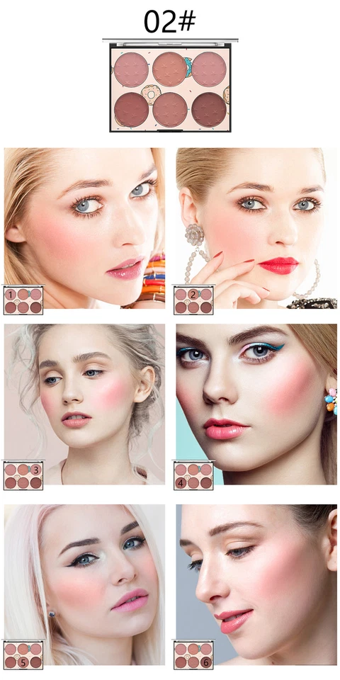 6 Color Blusher Palette Natural Matte Long-lasting Portable Blush Powder Pallet - Image 4 of 4