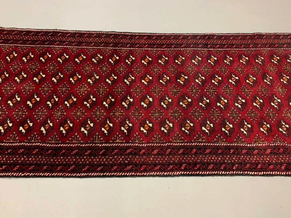 Vintage Turkoman Runner 303x104 cm Tribal Wool Rug, Red, Black - Image 4 of 4