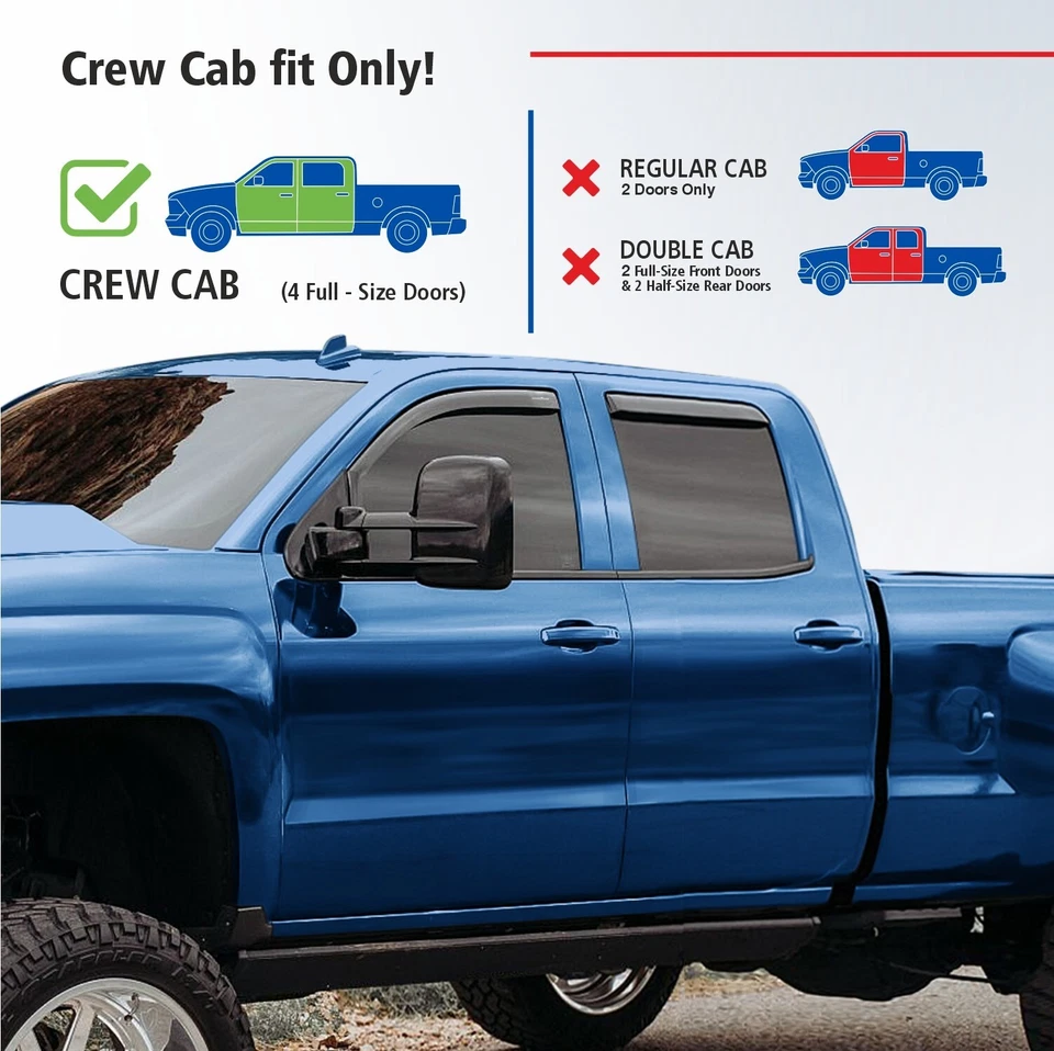 Protectores de lluvia viseras de ventilación para Chevy Silverado 2014-2018 doble cabina Foto 3 de 4