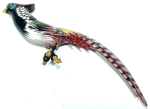 Vintage Hand Painted Takahashi Lady Amhersts Pheasant Brooch Pin, Figural