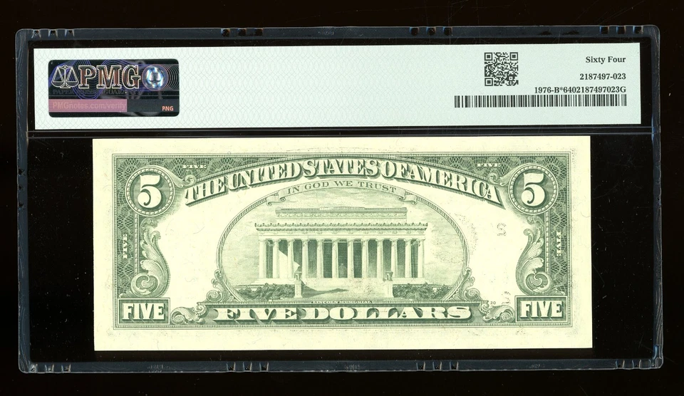 DBR 1981 $5 FRN New York STAR Fr. 1976-B* PMG 64 Serial B03367697* - Image 2 of 2