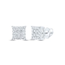 10kt White Gold Womens Round Diamond Square Cluster Earrings 1/2 Cttw