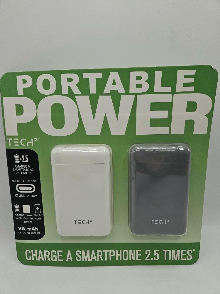 Techppick Power Bank Tech2 Portable Power 10k mAh Power Bank 2 Pack, 2 x USB-C & 1 USB-A ...
