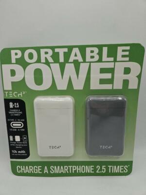 Tech2 Portable Power 10k mAh Power Bank 2 Pack, 2 x USB-C & 1 USB-A Ports