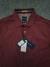 NWD Denim  Flower Ricky Singh Button Up Shirt Men Large 42 Red Maroon Polka Dot