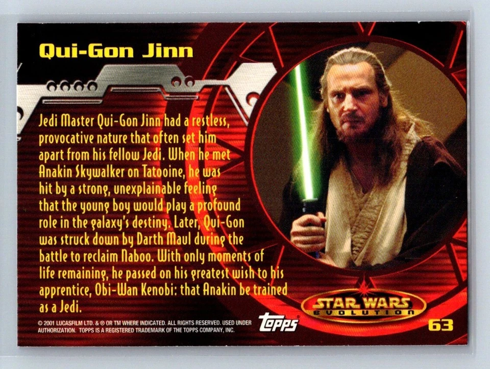 Qui-Gon Jinn  - 2001 Topps Star Wars: Evolution  #63 A - Image 2 of 2