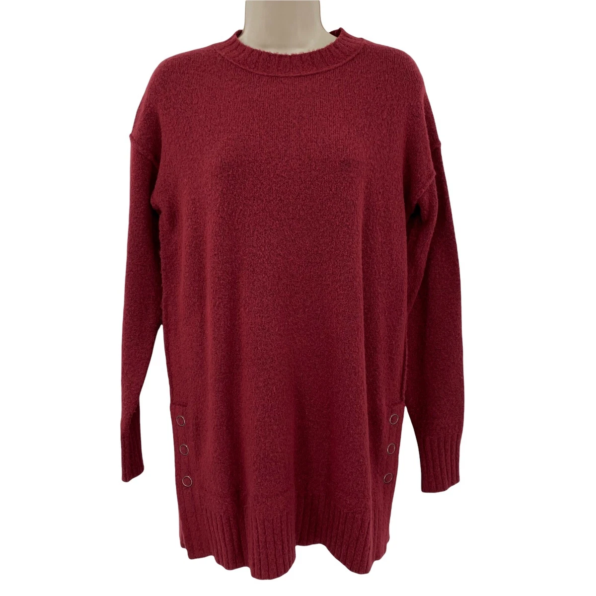 Caslon Tunic Sweater XS Women s Side Snap Red Crew Neck Long