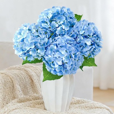 3Pcs 21Real Touch Blue Hydrangea Artificial Flowers with Stems,Fake Silk Flowers