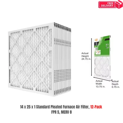 HDX 14 x 25 x 1 Standard Pleated Air Filter FPR 5, 12-Pack, Air Filters Replacement