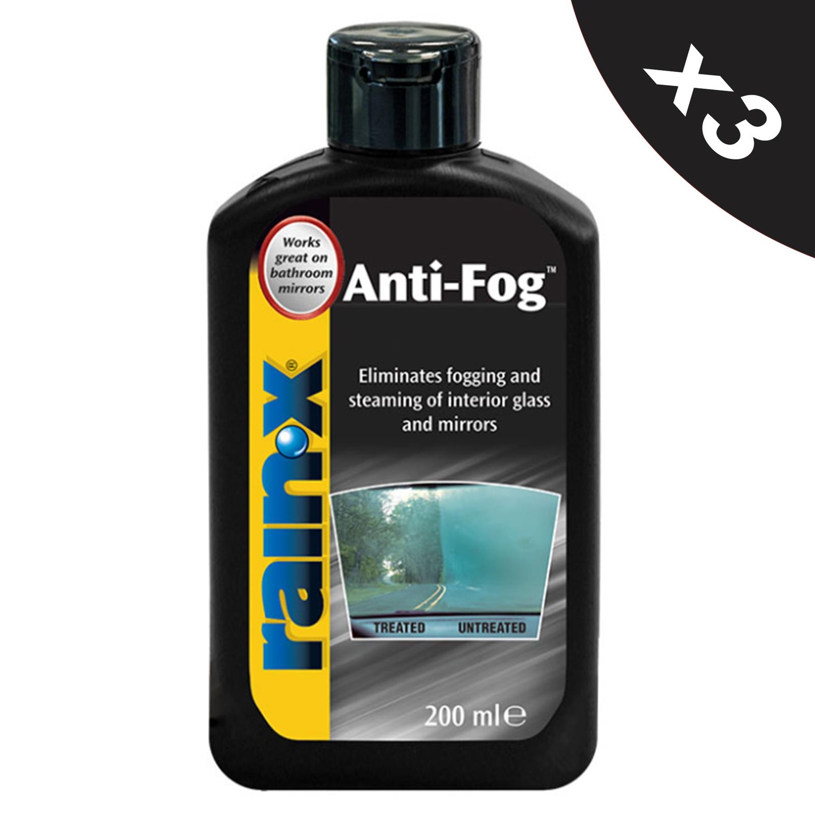 3x RainX Anti Fog 200ml Fog Repellent Glass Mirrors Cleaner End Fogging Steaming