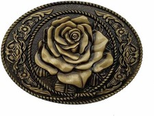 Western Rose Flower Oval Belt Buckle