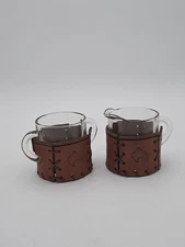 Set of 2 Vintage Libbey Bamco Irish Coffee 4" glasses tool leather horse theme