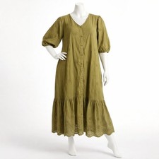 long bohemian dress size 20 summer holiday beach green khaki cotton floral