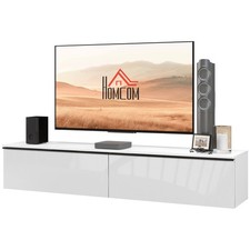 HOMCOM Wall Mounted TV Stand Unit with Storage and High Gloss Effect, White