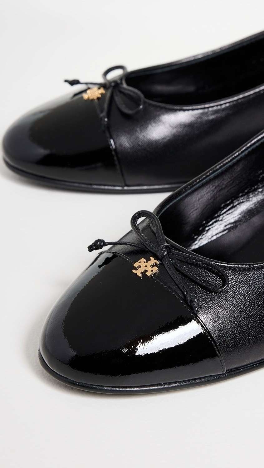 Tory Burch Cap Toe Ballet Pump In Black Leather 7.5 M $325 thumbnail 7