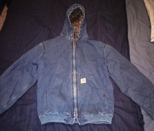 Vintage Carhartt Jacket Bomber Denim Blanket Lined Hooded, Y07 DST Youth Large