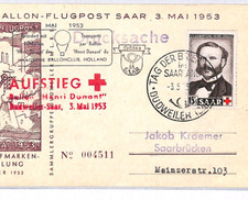 SAAR First Balloon Postcard Henri Dunant 1959 Holland {samwells-covers}YQ316