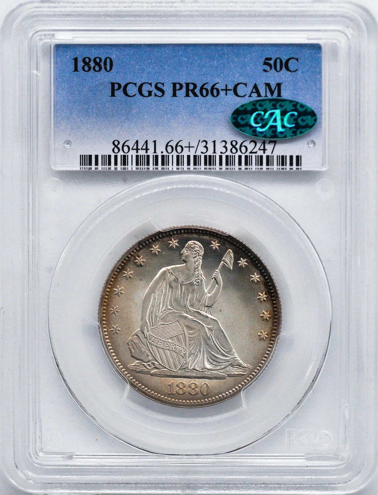 1880 LIBERTY SEATED 50C PCGS PR 66+ CAM