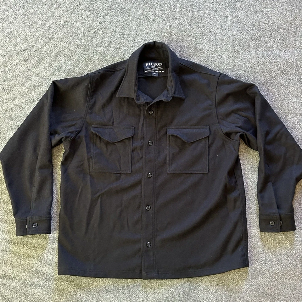 Filson Shirt Mena Extra Large Navy Seattle Wool Jac Heavy Flannel Shacket VTG - Image 2 of 4