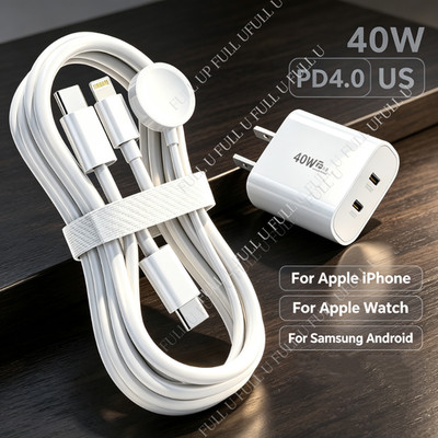 Magnetic Cord USB C 40W Fast Charger For Apple Watch Series 11 10 9 8 7 6 iPhone