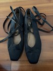 Ralph Lauren Black Satin Ballet Ballerina Flats With Ribbons Size 8 Shoes