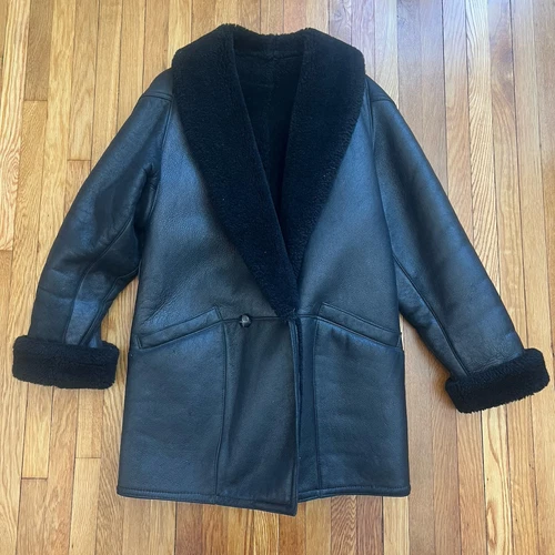 $1500 Vintage Uomo Adriana Shetland Pelle di Pecora Nero Anni 80 M Shearling Rap Anni 90 Supreme