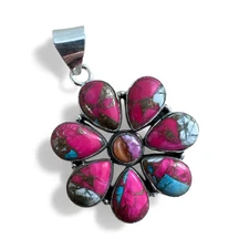 FLOWER Kingman Cotton Candy Turquoise Solid 925 Sterling Silver Pendant