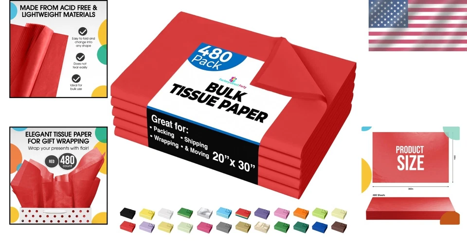 Red Gift Bag Paper - 480 Sheets - Bulk Packing Supplies - Image 2 of 4