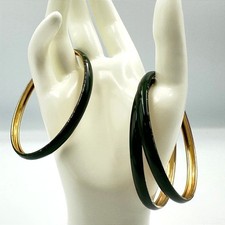 Vintage Gold Tone Dark Green Enamel Channel Slim Bangle Bracelet Set Lot 3 Boho