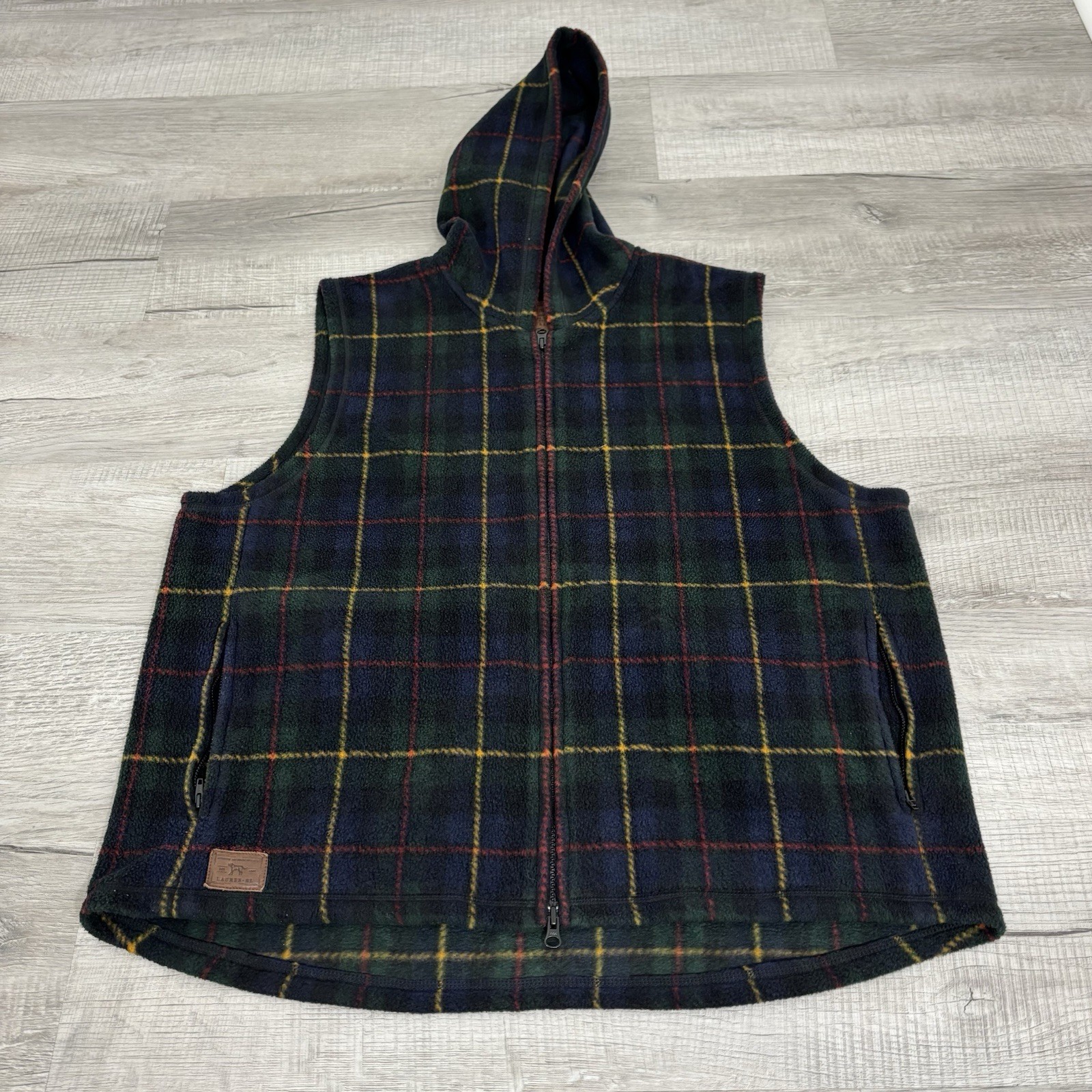 Lauren Ralph Lauren Soft Fleece Plaid Zip Up Vest Womens XL