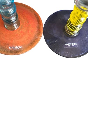 Kjell Engman For Kosta Boda Fenix Glass Candlesticks Set Of 2 Signed Numbered - Picture 8 of 13