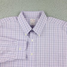 Brooks Brothers Dress Shirt Mens 17.5 Purple Check Regular Non Iron Supima