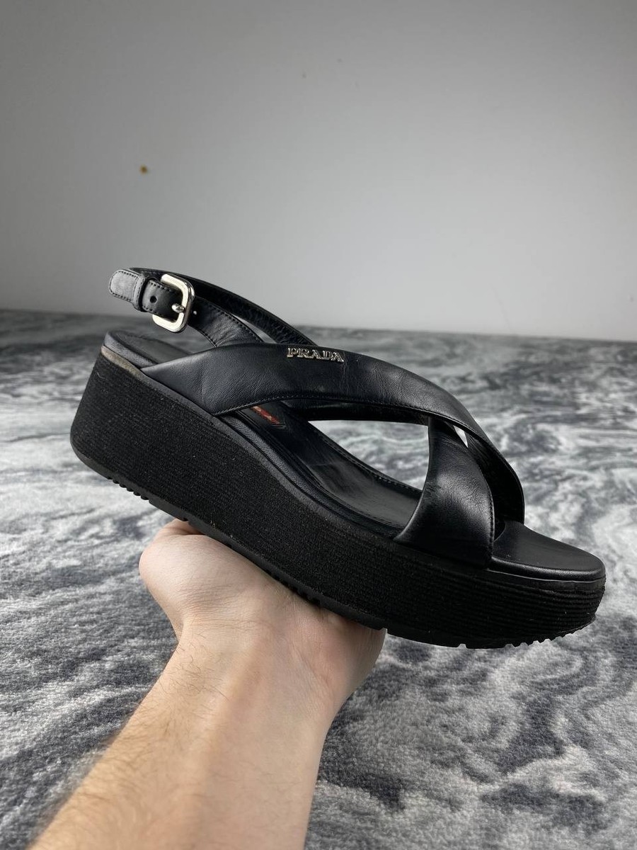 Prada Sport Patent Leather Slingback Sandals Women Size 36.5 Black