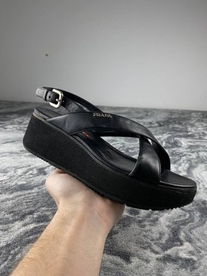 靴 Prada Patent Buckle Sandals Black 37 Prada Sport Patent Leather Slingback Sandals Women Size 36.5 Black