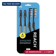 Reach Advanced Design Soft Bristle Toothbrush with Toothbrush Caps, 6 Count