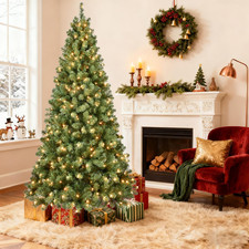 7FT PreLit Artificial Christmas Tree Green Xmas Tree With 400 Lights w/ Stand