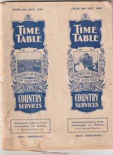 New South Wales Railway Timetable Country Services 28th May 1944