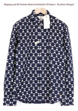 SCOTCH  SODA Ams Couture Men's Shirt M Slim Navy Stretch Cotton Patterned